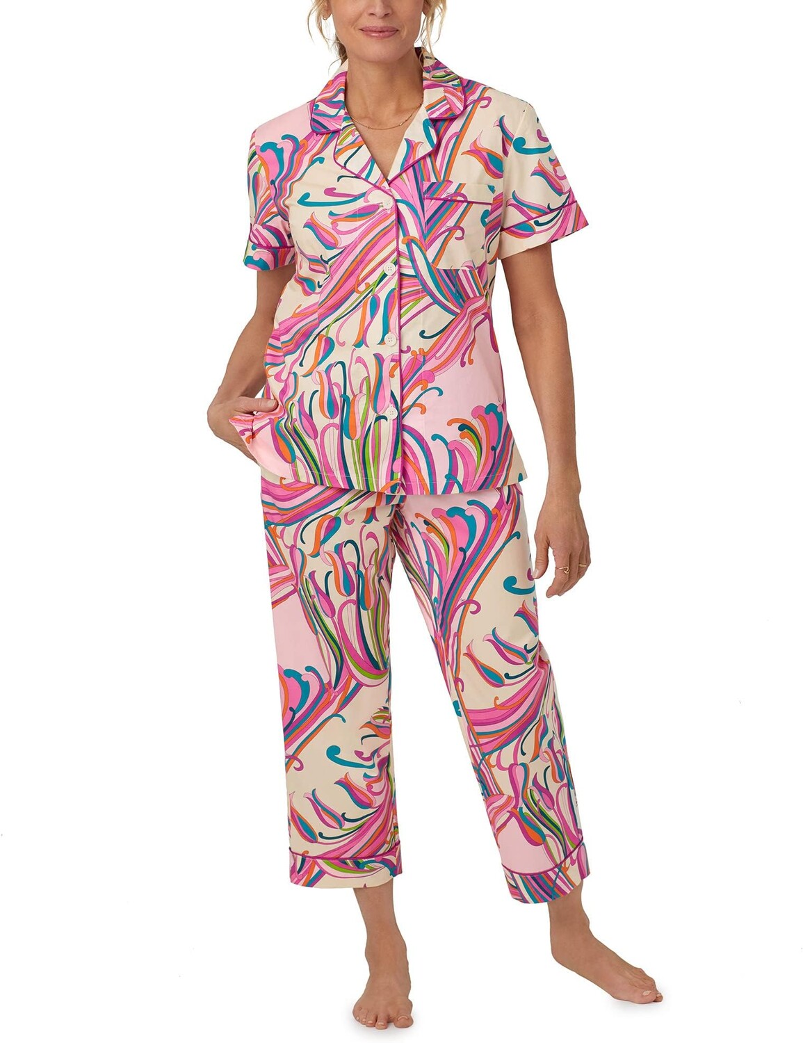 

Укороченная пижама с короткими рукавами Trina Turk x Bedhead Bedhead PJs, цвет Vintage Tulip
