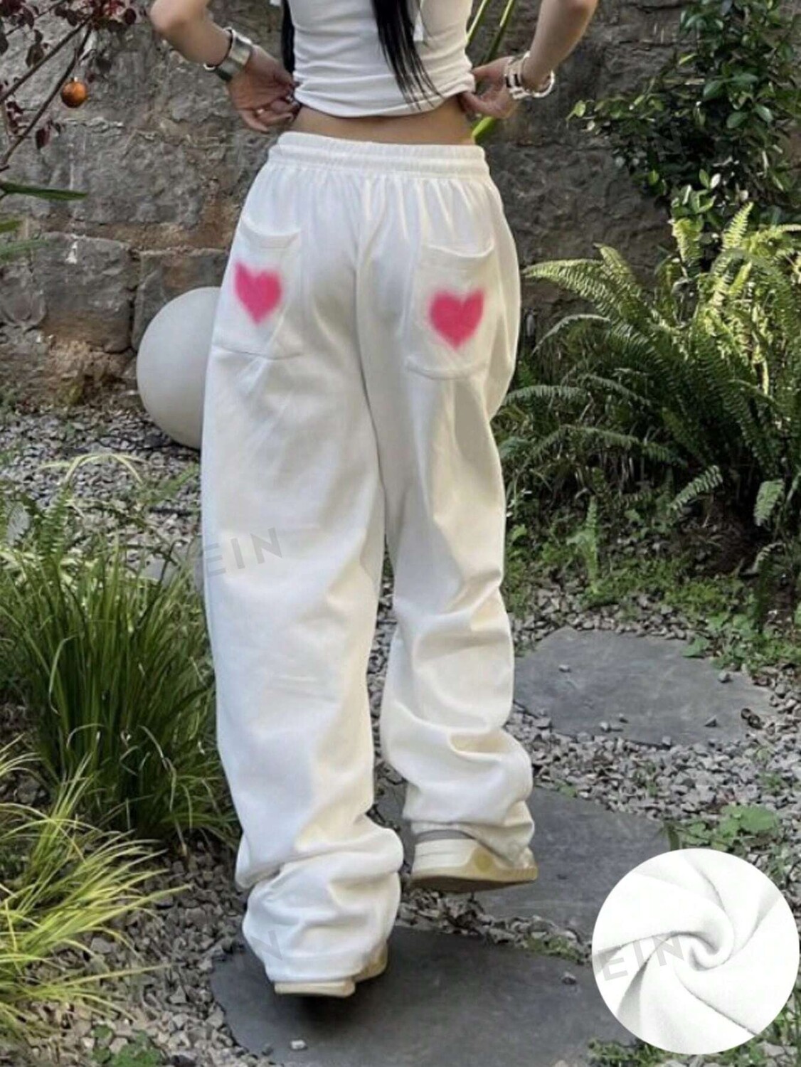 

EZwear Простые женские повседневные брюки с принтом в форме сердца Shein, белый