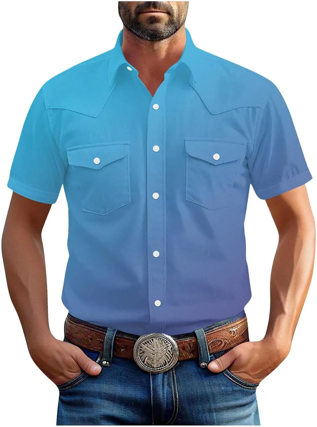 

Мужская льняная рубашка с коротким рукавом в ретро-градиенте