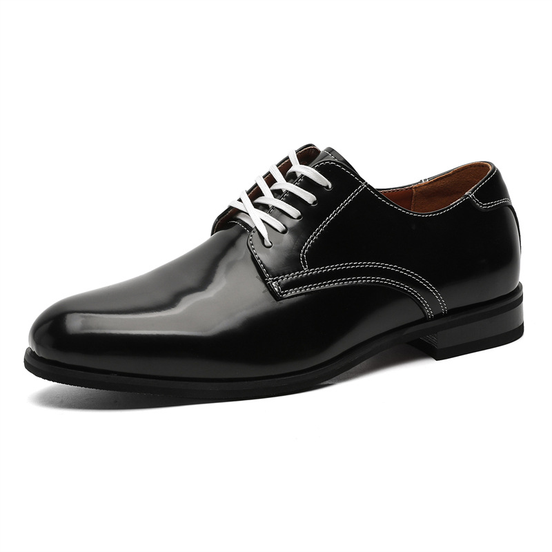 WEISHIBANGWEI Повседневные кожаные туфли мужские черные с потайным клином, цвет Black Hidden Wedge — фото 2