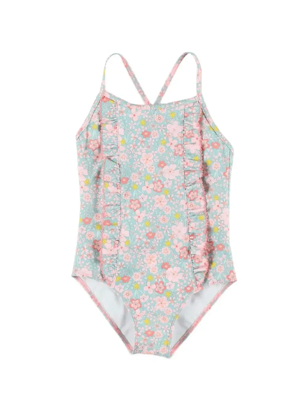 Купальник с цветочным принтом и оборками Petit Bateau, синий