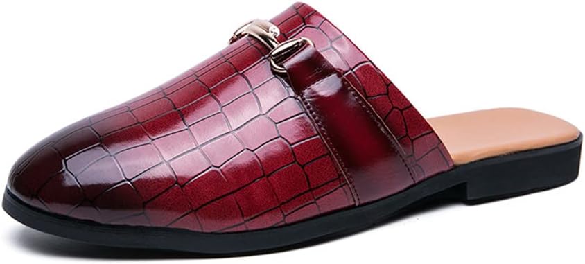 

Мужские сланцы QMFUR с открытой пяткой, кожаные шлепанцы, плоские туфли, нескользящие, закрытый носок, для дома и улицы, красный