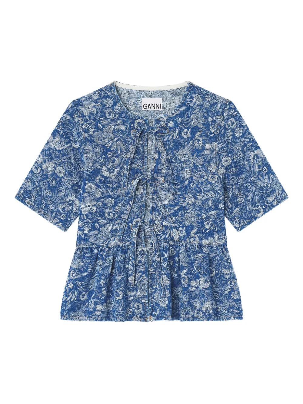 

Блузка с бантами и баской GANNI, синий