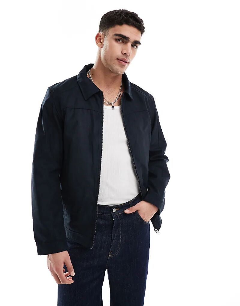

Куртка харрингтон из искусственной замши темно-синего цвета Jack & Jones