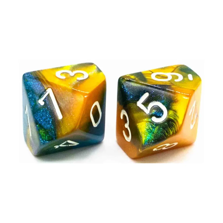 

d10 Маскарадный и желтый с белым (2), Dice - Gemini - Poly Sets (Chessex)
