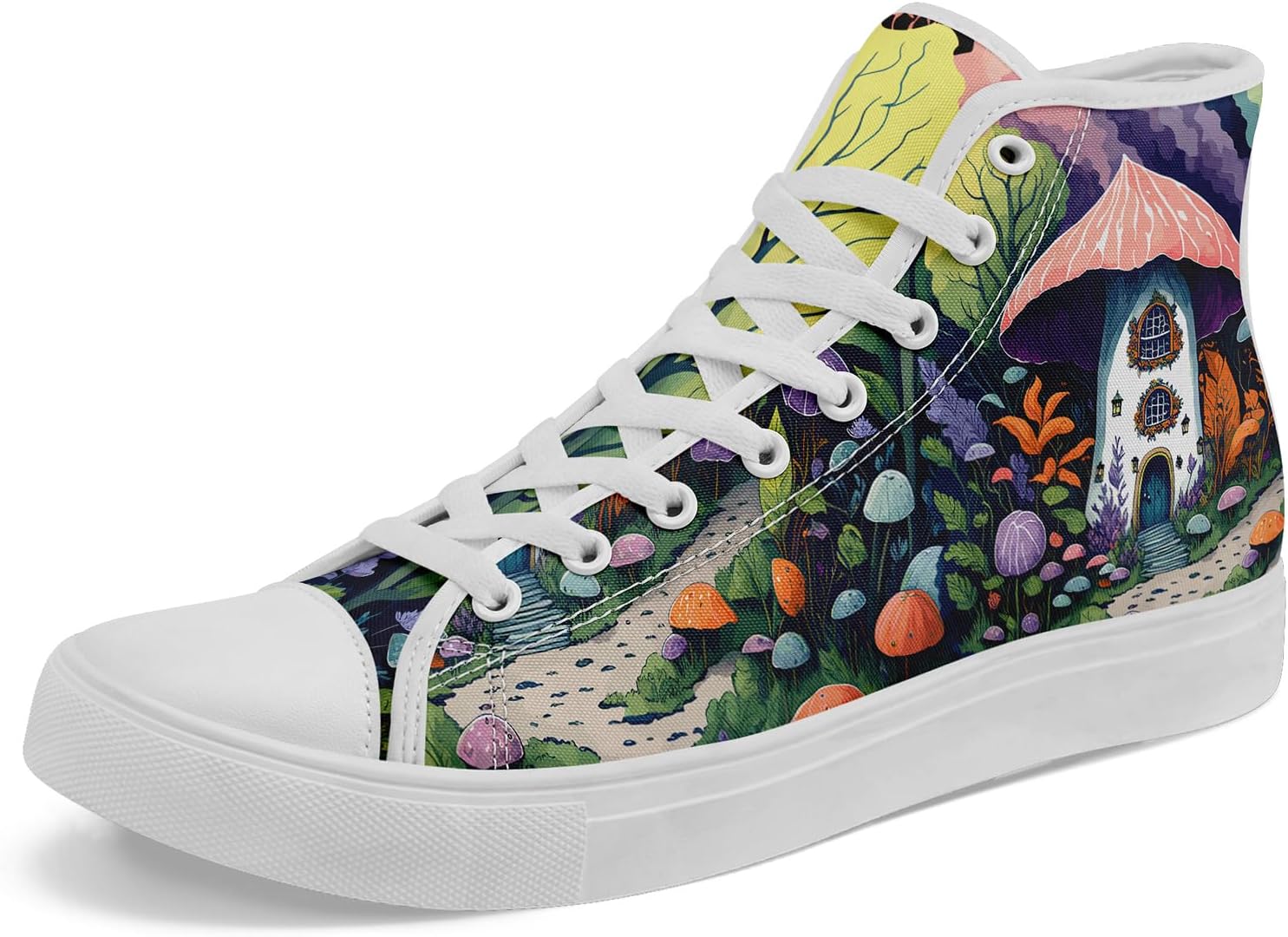 

Высокие кеды на холщовой основе AWSOLE «Грибной лес» для женщин и мужчин, винтажные готические стильные кроссовки с натуральным принтом, повседневная обувь, белый/зеленый/оранжевый/фиолетовый