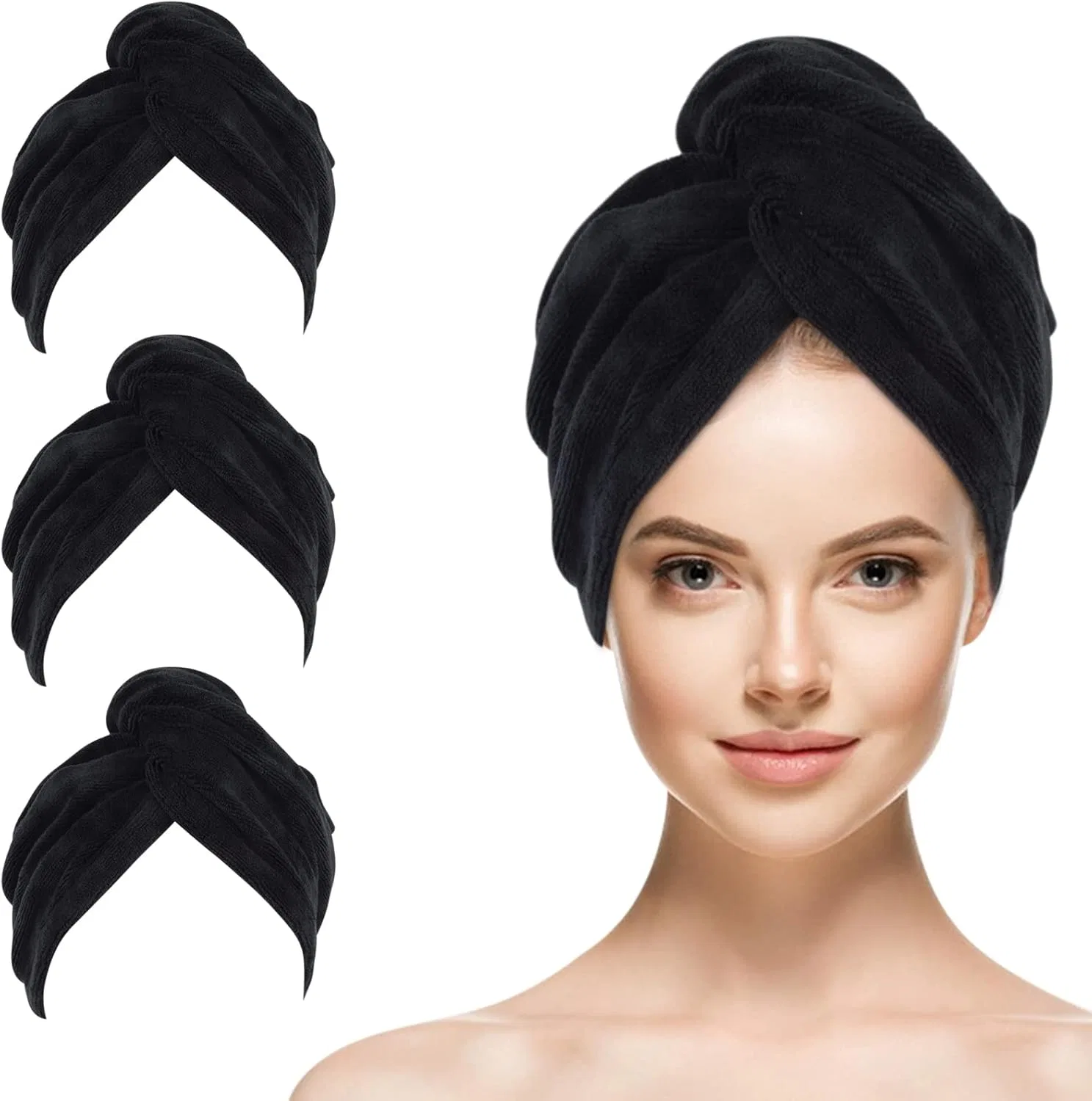 Набор из 3 полотенец для волос SINLAND из микрофибры Sinland, Black