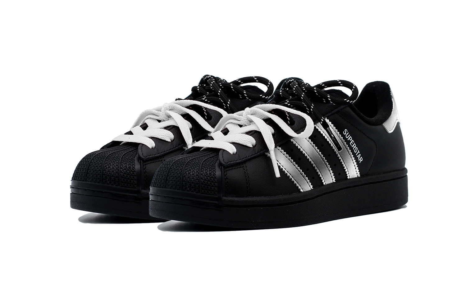 Adidas Originals Детские низкие кожаные скейтбордистские кроссовки Superstar 2, черные с серебристыми вставками, для подростков — фото 4