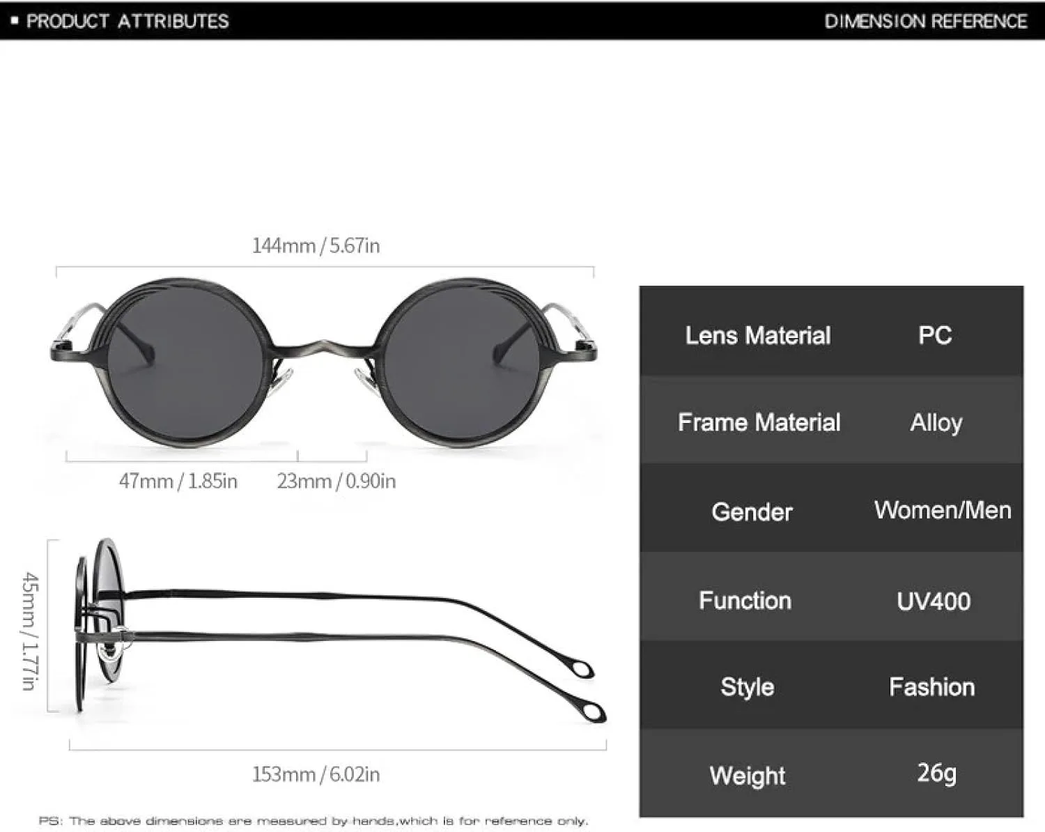 

Ретро классические металлические маленькие круглые панк-солнцезащитные очки для мужчин и женщин, модные, с прозрачными линзами UV400 TVTBBVV, Dark Gun Gray