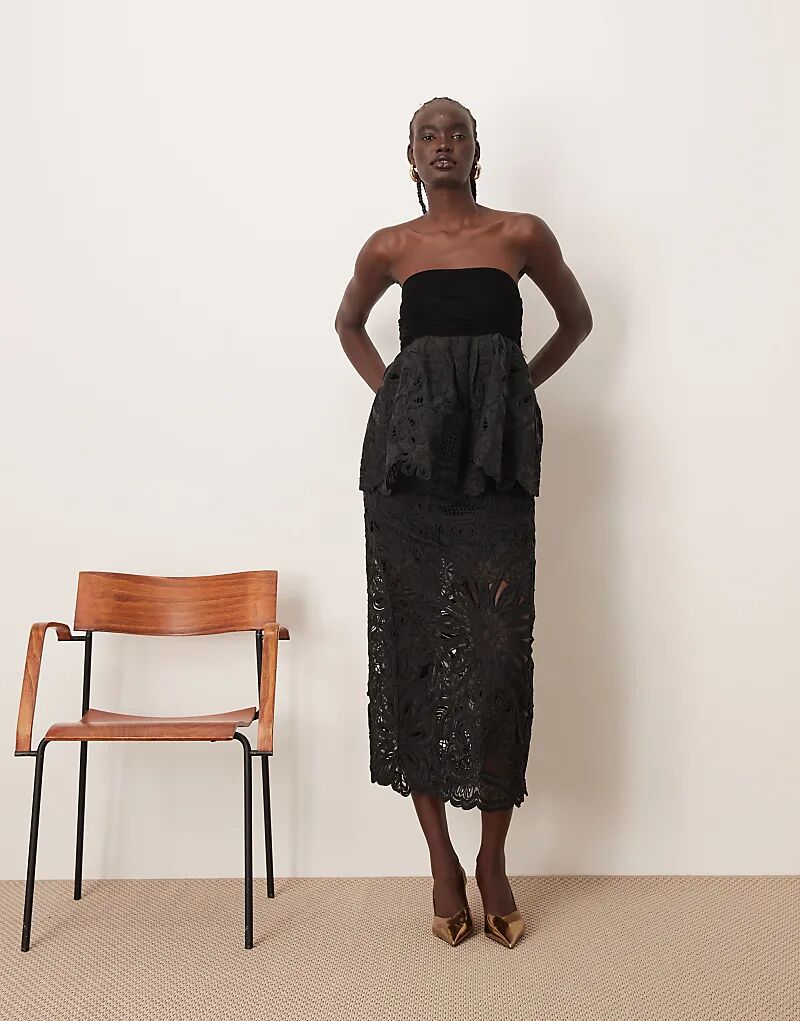 

Юбка-миди ARRANGE Cornelli с цветочным узором и ажурной отделкой, черного цвета