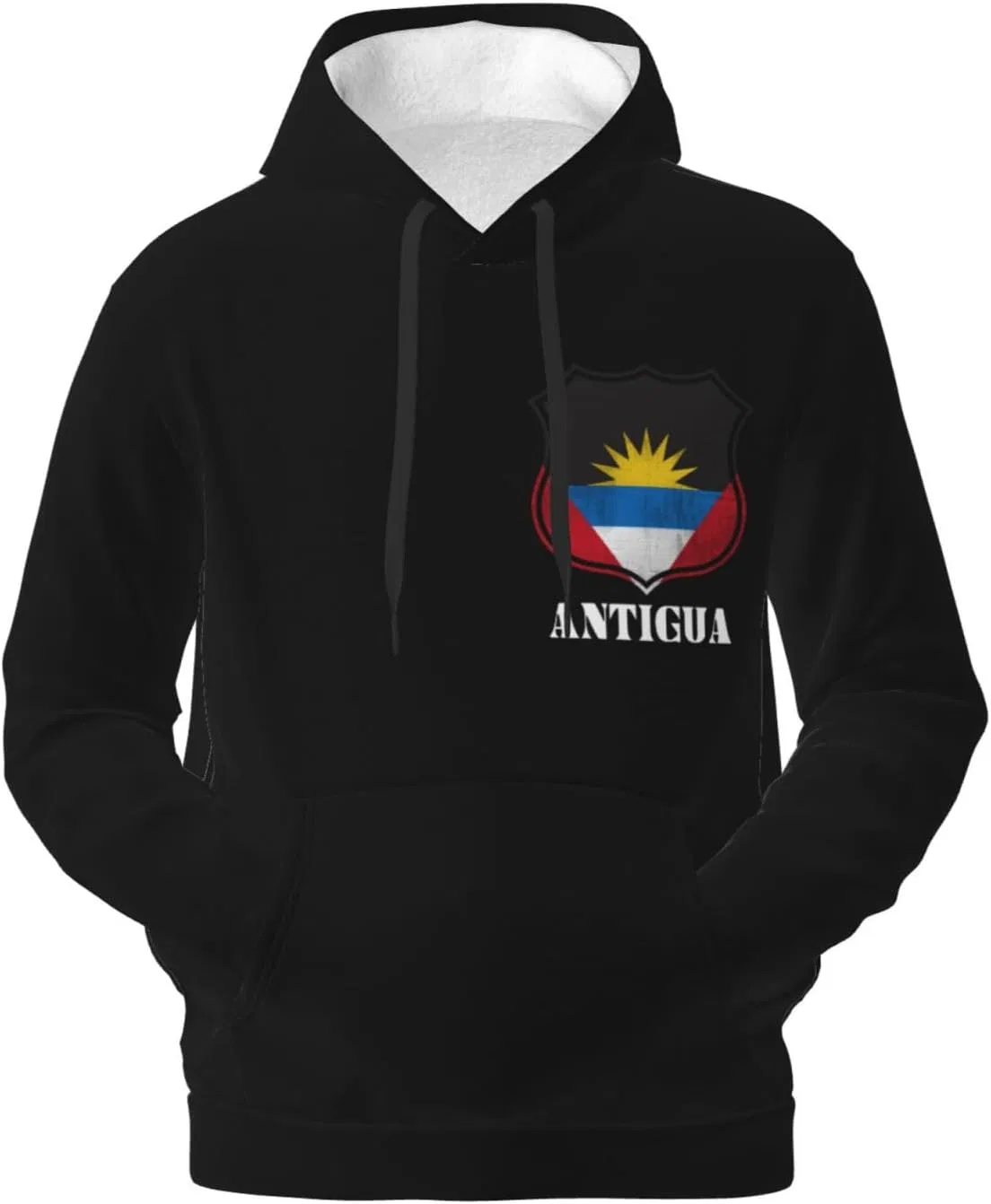 Мужская флисовая толстовка с капюшоном Antigua and Barbuda, логотип и флаг, свитер с карманом Generic, черный — фото 2