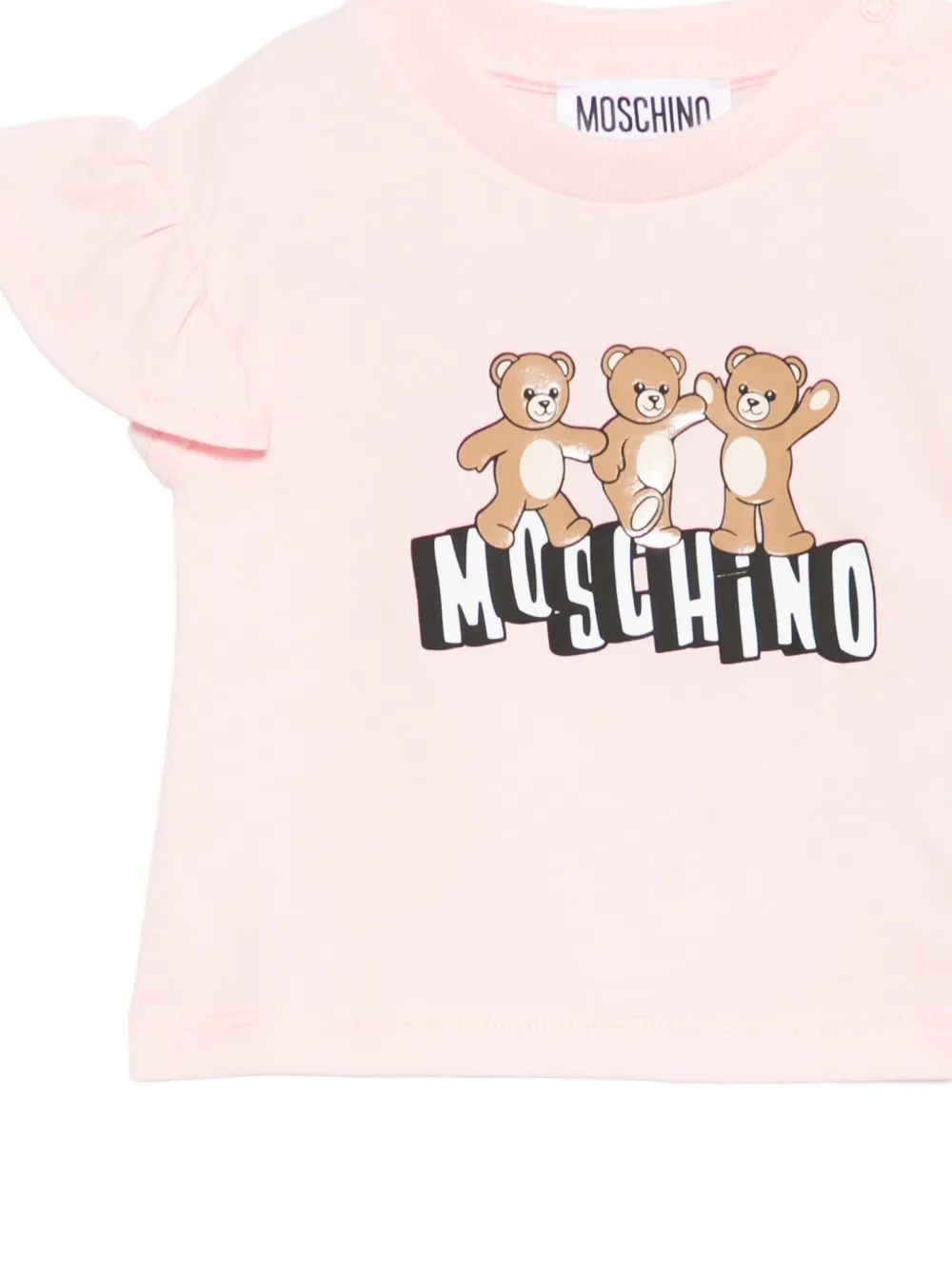 Футболка с рукавами с оборками и принтом "плюшевый мишка" Moschino Kids, розовый — фото 3