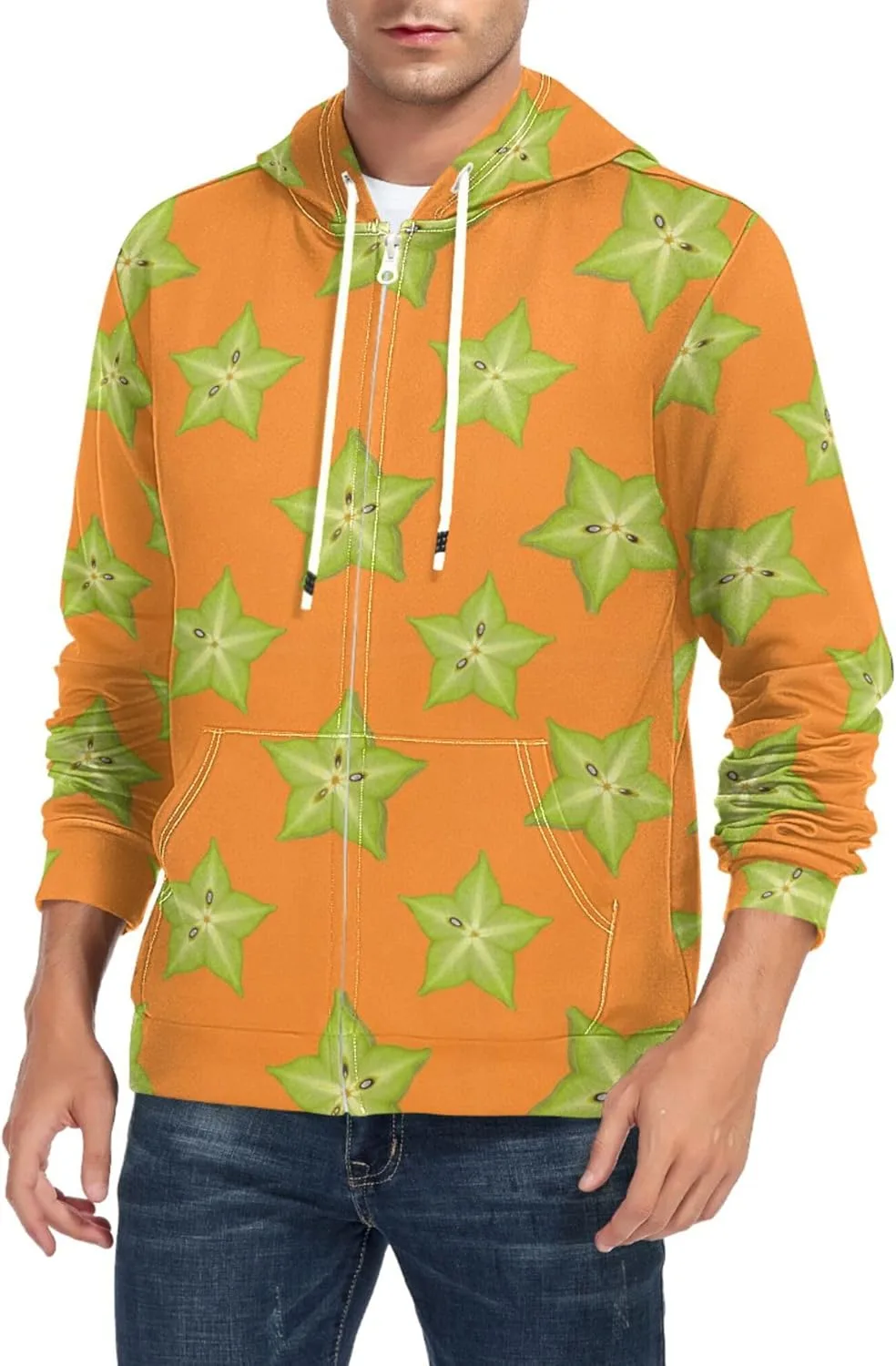 

Мужская толстовка с капюшоном на молнии Starfruit Orange Background с карманом CUPADA