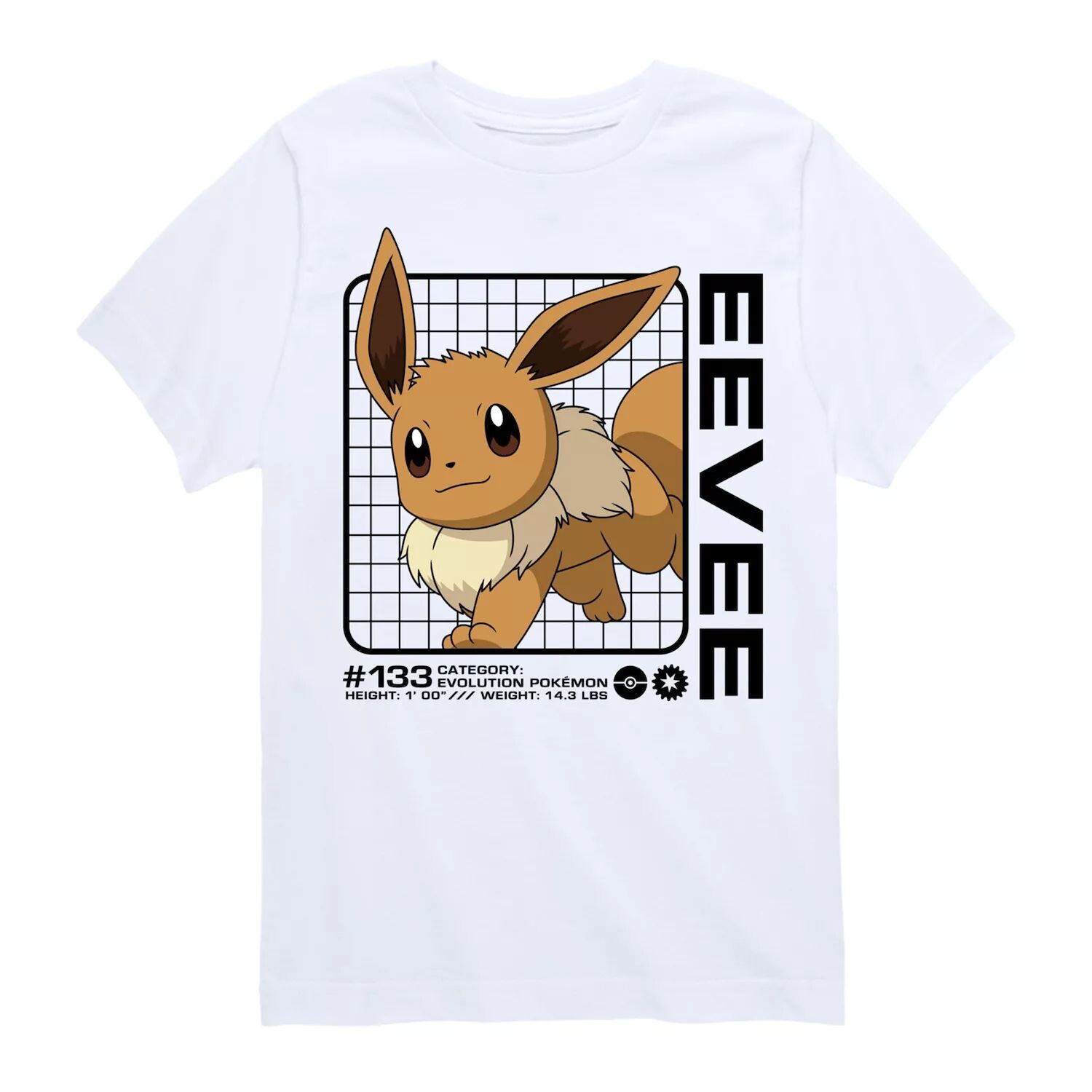 

Футболка с графикой Pokemon Eevee Stats для мальчиков 8–20 лет Licensed Character, белый