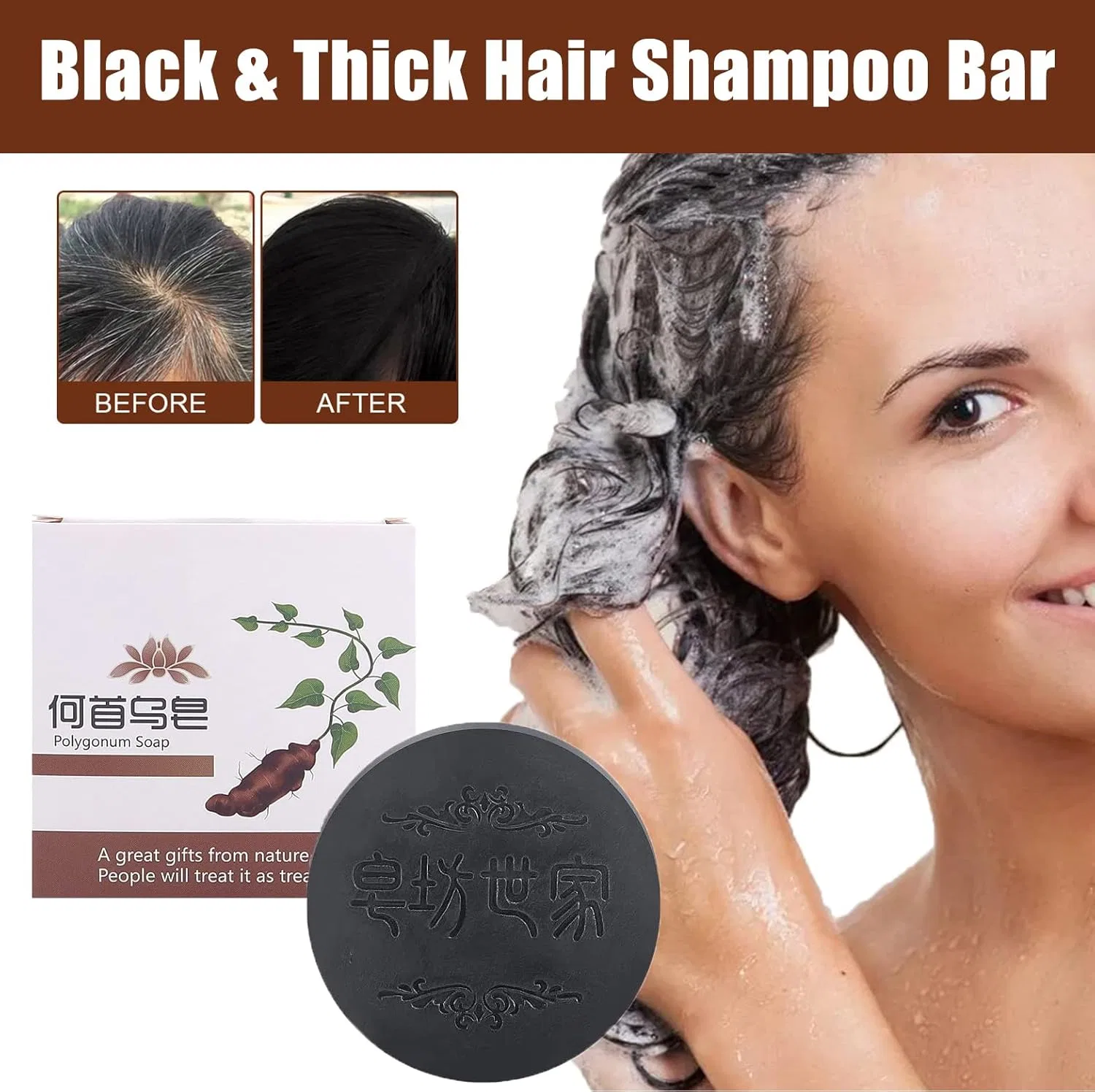 Твердый шампунь He Shou Wu для роста и затемнения волос Xirujnfd, 5Pcs+5*Bubble Net — фото 3