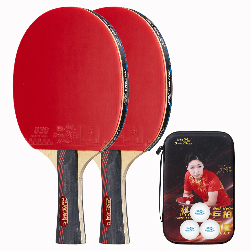 

Ракетка для пинг-понга DOUBLE FISH, [kirin красный horizontal racket]comes with original thickened racket bag+3 pcs competition exclusive balls