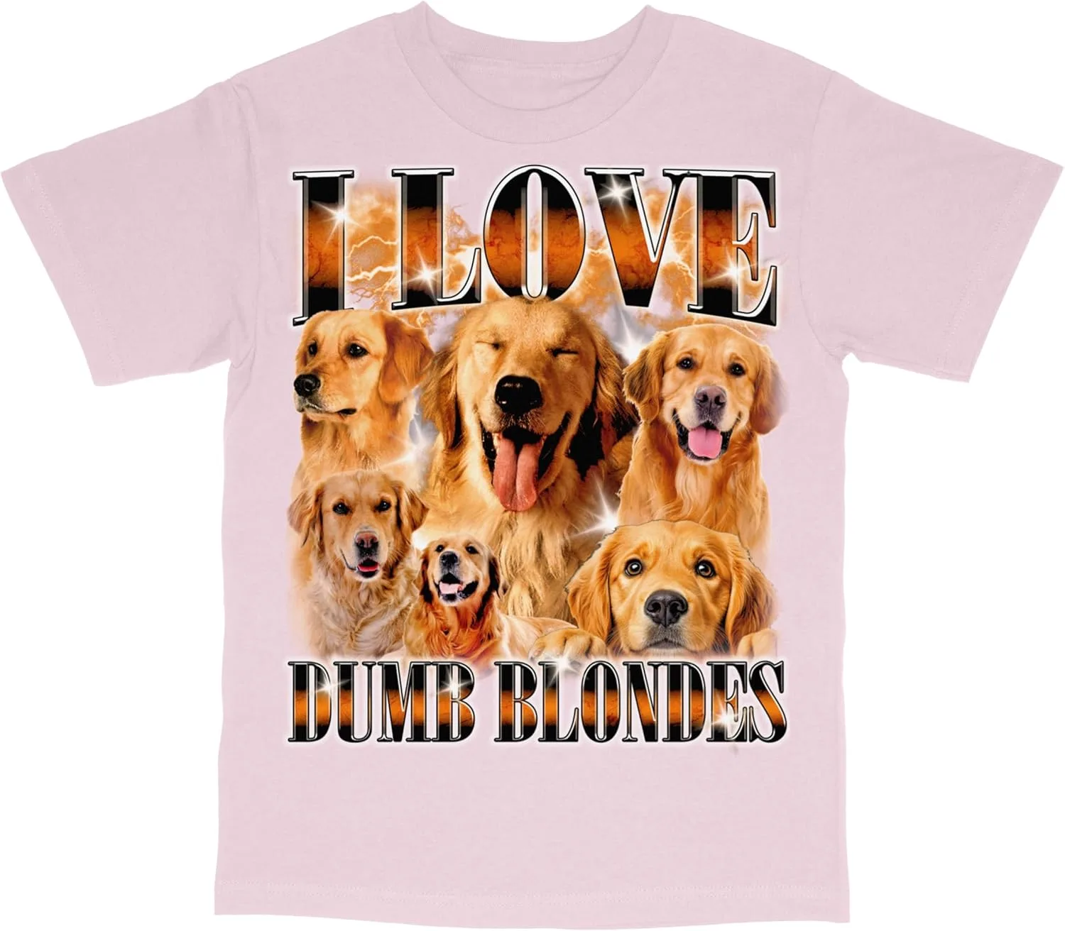 Футболка с принтом "I Love Dumb Blondes" и забавной собакой GENERIC, светло-розовый