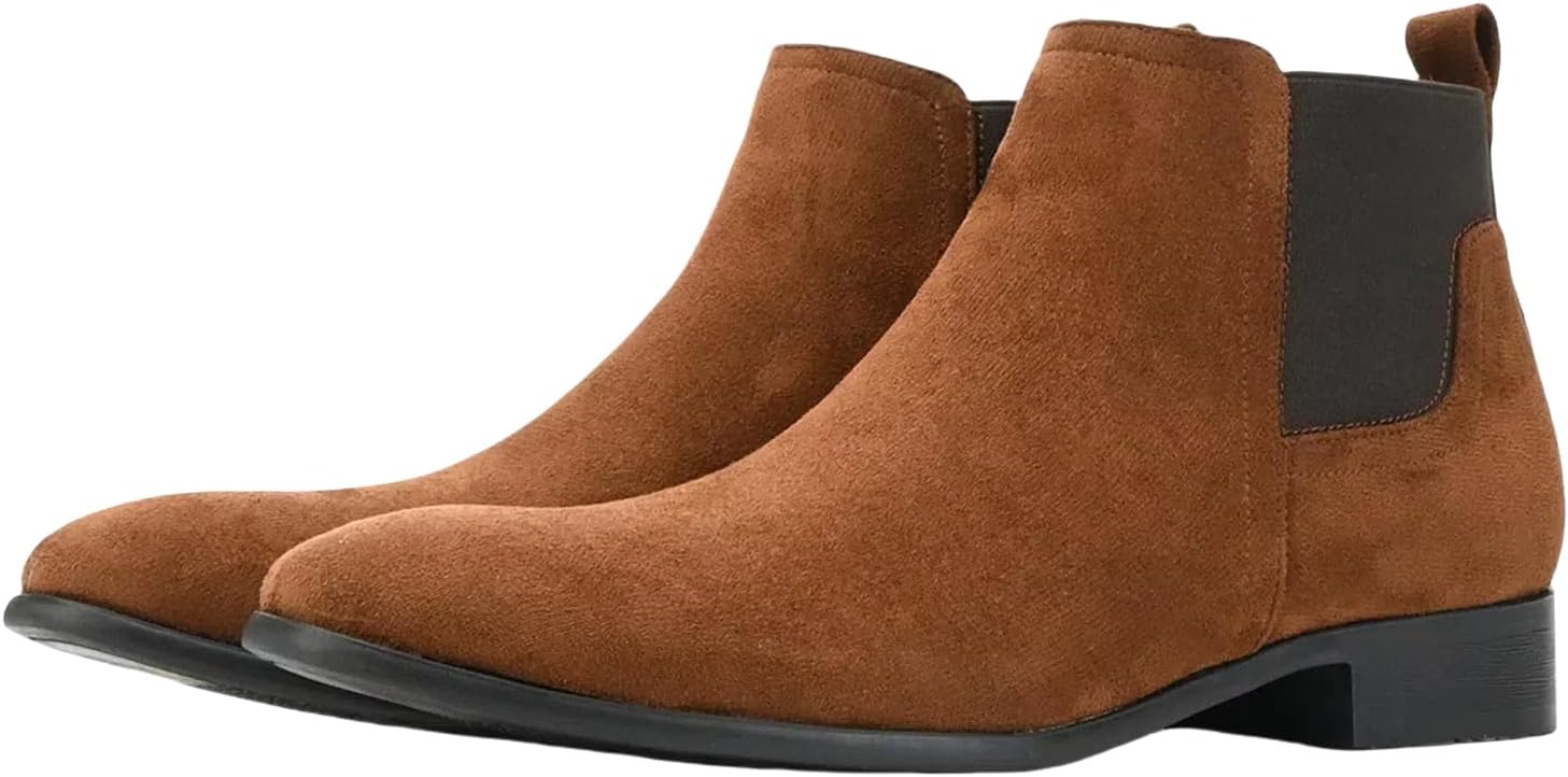 

Мужские классические кожаные челси на щиколотку с заостренным носком, слипоны чукка, модные туфли на низком каблуке, деловые повседневные Abborora, коричневый