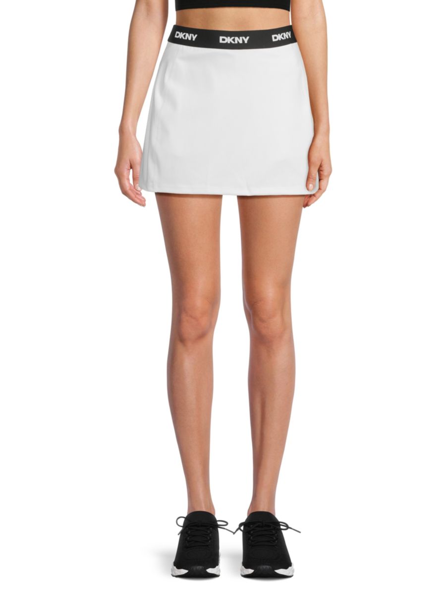 

Мини-юбка А-силуэта с логотипом DKNY, белый