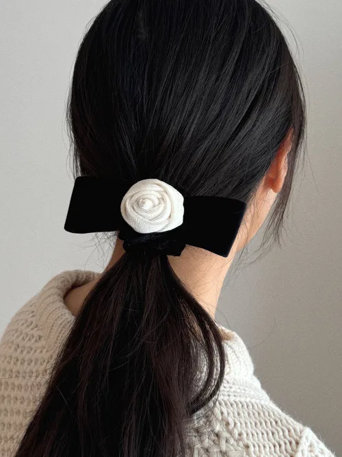 Резинка для волос Rose Velvet Ribbon Scrunchie, полиэстер, чёрный — фото 2