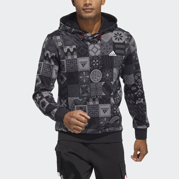 Толстовка Men's adidas Cny Aop Hood Pattern Full Print Sports Black, черный — фото 4