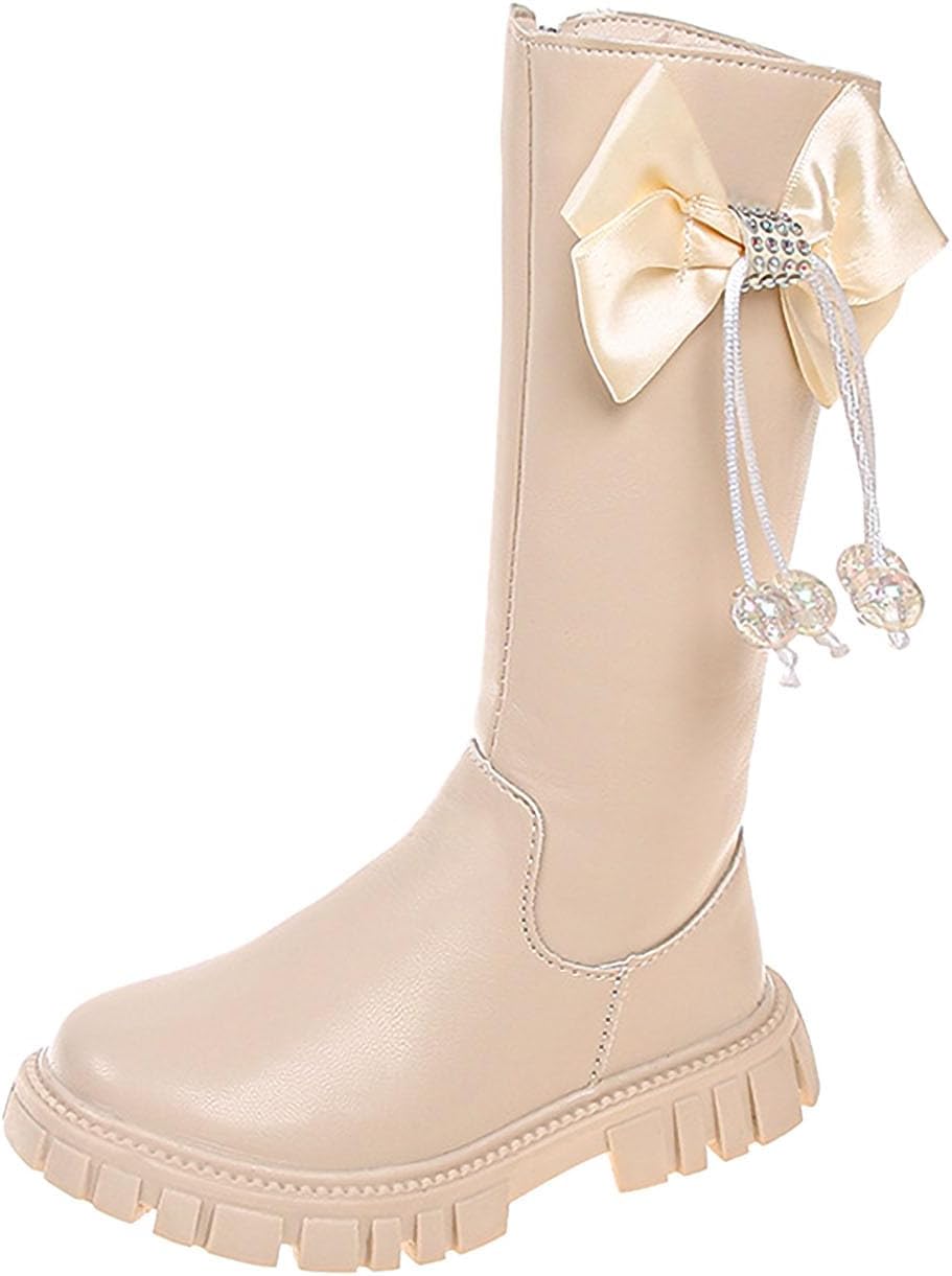 

Ботинки для девочек из искусственной кожи, ботинки до середины голени, молодежные, с заостренным носком, для улицы, с боковой молнией Generic, Beige