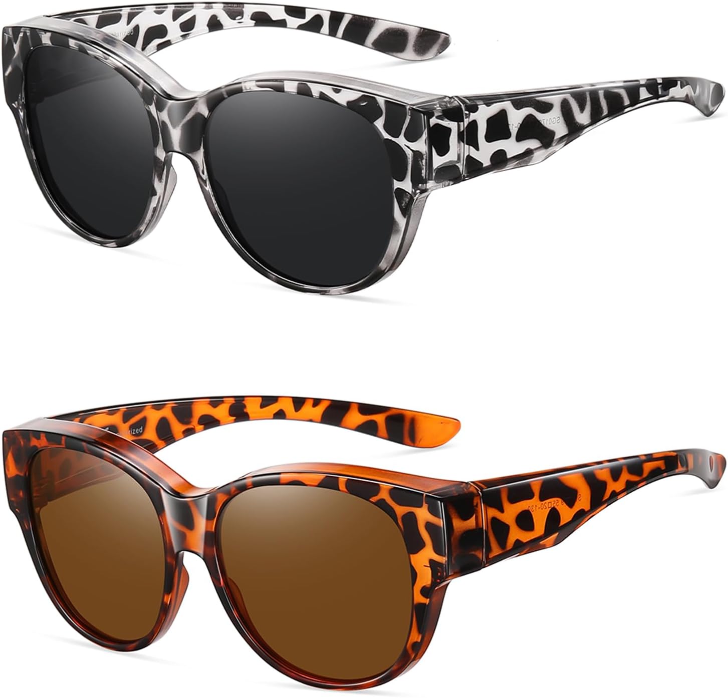 

Женские поляризованные солнцезащитные очки Wzerry Fit Over Sunglasses, круглые очки-«кошачий глаз» с защитой от УФ-излучения UV400, White Tortoise/Grey + Brown Tortoise/Brown