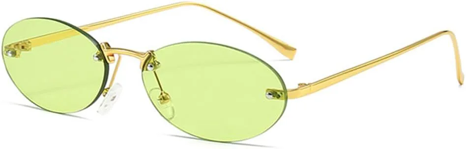 

Женские солнцезащитные очки без оправы овальной формы в стиле ретро-панк, мужские солнцезащитные очки с защитой от УФ-излучения UV400 MTZJH, Golden Green