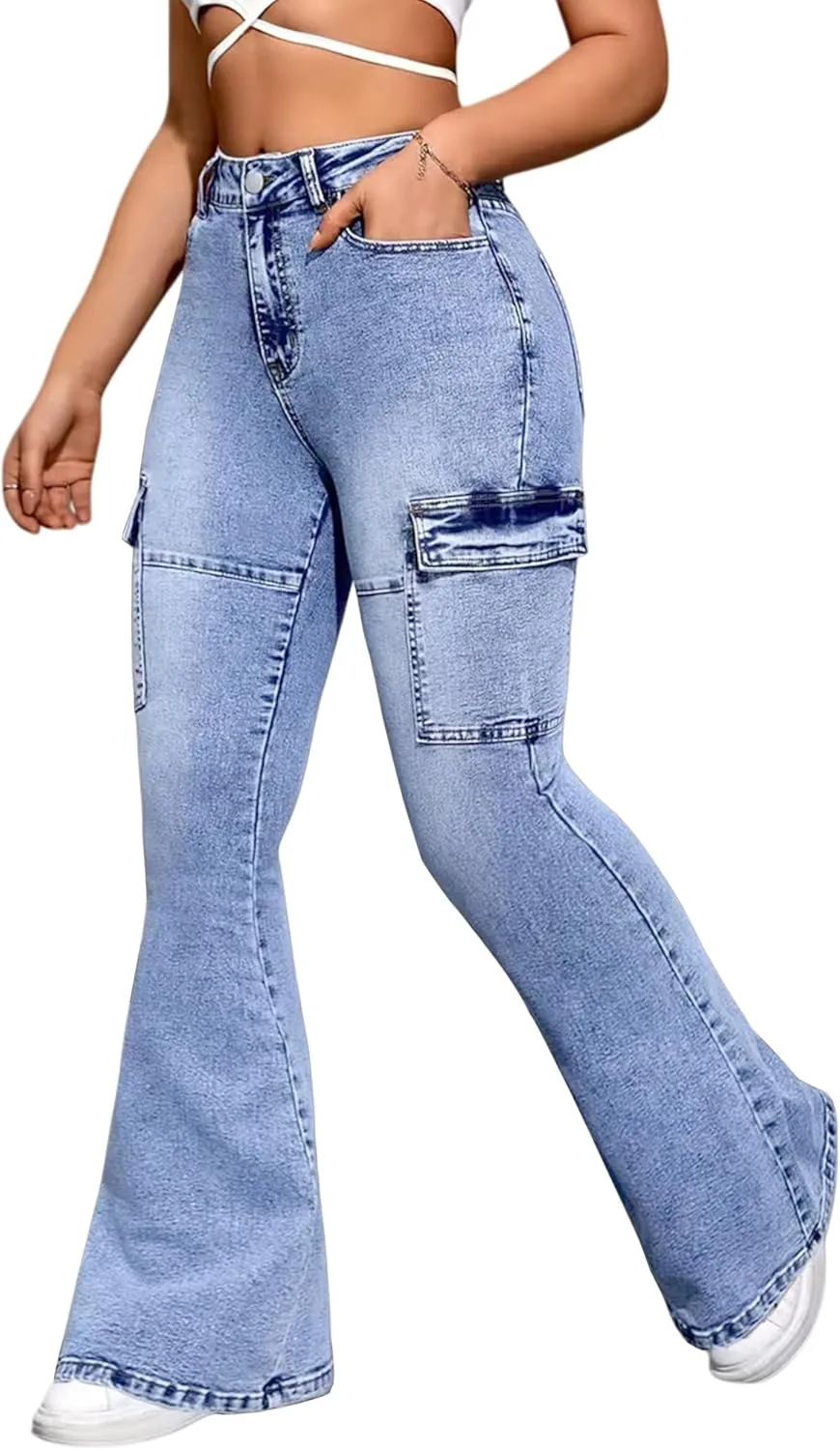 

Джинсы Flare для женщин с высокой талией, эластичные, расклешенные Flvsun