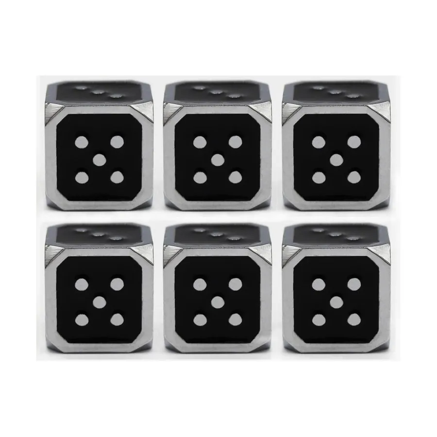 

12 мм d6 — черный с серебром (6), Dice Sets - Metal - D6's (Foam Brain Games)