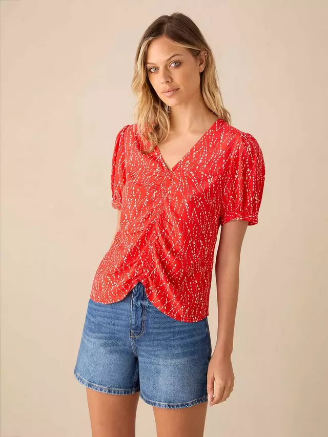 

Топ Ro&Zo Dash Print Ruched Front, красный