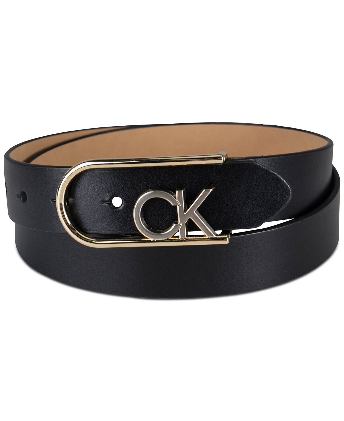 

Двухцветный кожаный ремень с пряжкой с монограммой Calvin Klein, черный