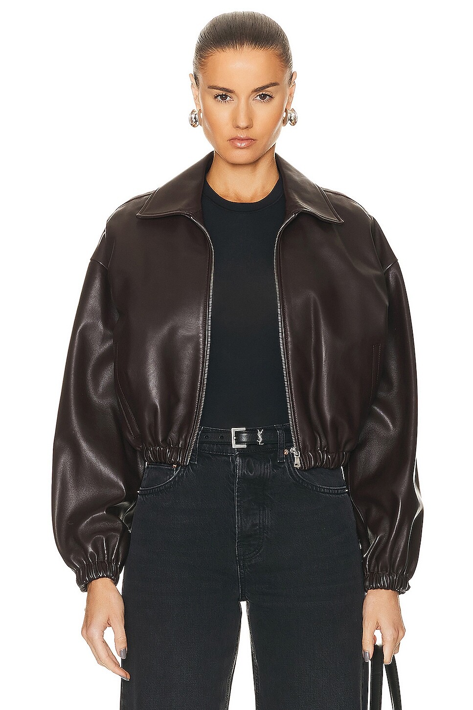 

Куртка Nour Hammour Luna Cropped Leather Bomber, цвет Dark Chocolate, Коричневый, Куртка Nour Hammour Luna Cropped Leather Bomber, цвет Dark Chocolate