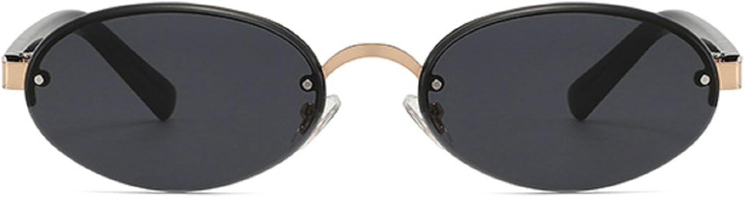 

Ретро овальные солнцезащитные очки для женщин и мужчин 2025 года, модные маленькие солнцезащитные очки в золотистой металлической оправе с защитой от УФ-излучения UV400 mincl, Black