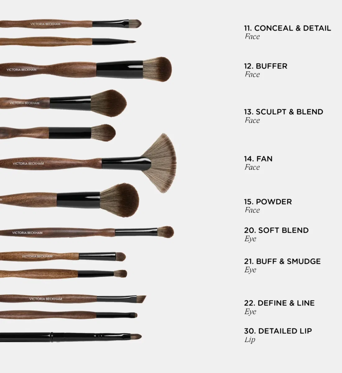 Коллекция кистей 15 Powder VICTORIA BECKHAM, черный — фото 3