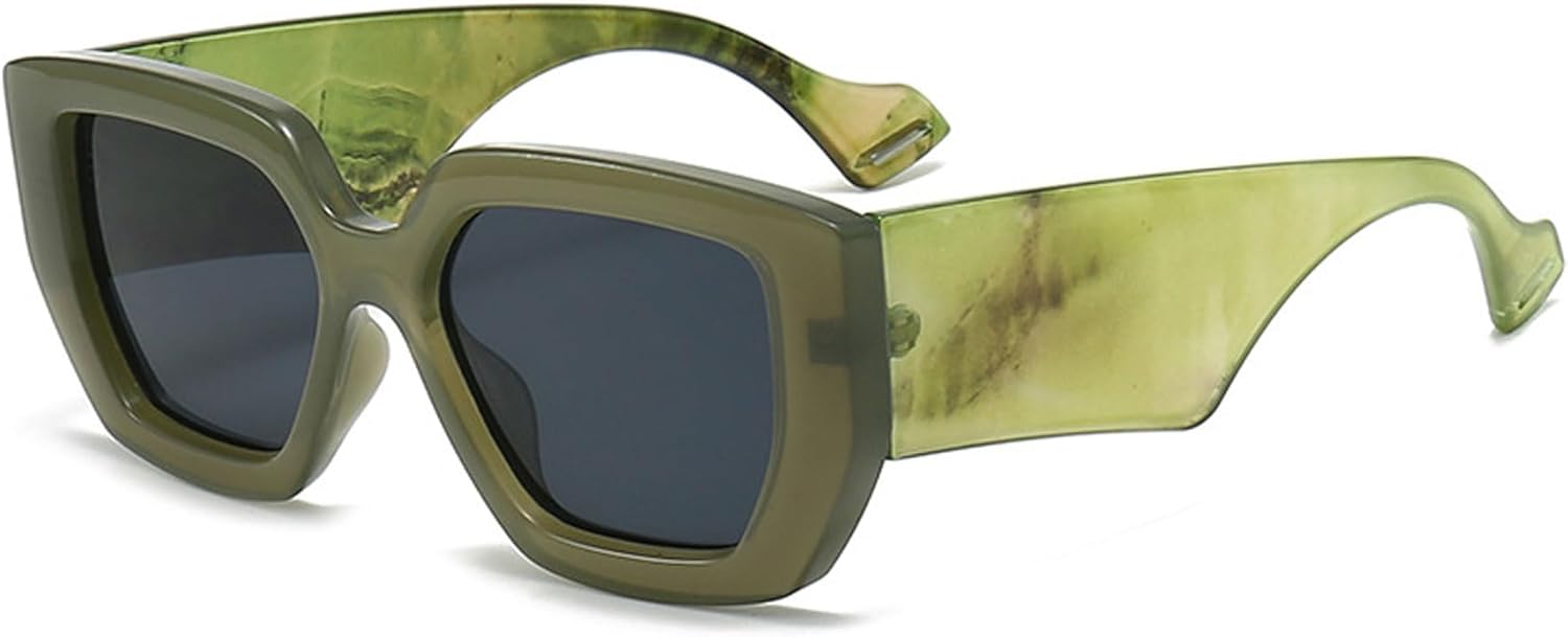 

Винтажные квадратные солнцезащитные очки для женщин и мужчин, без поляризации, модные, увеличенного размера, с защитой UV400, большие солнцезащитные очки ALKAHE, Green Frame Grey Lens