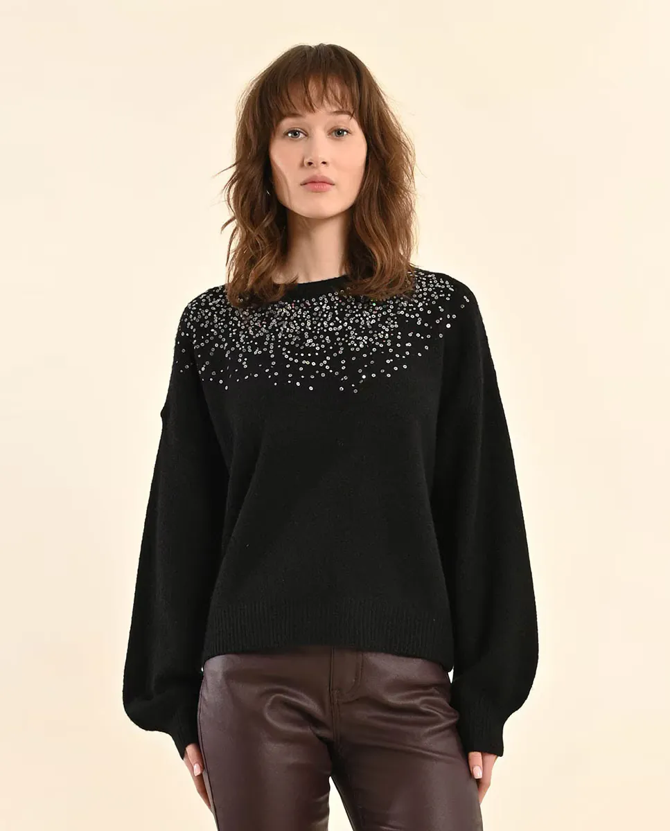 

Женский свитер с длинными рукавами, украшенный пайетками Molly Bracken, черный