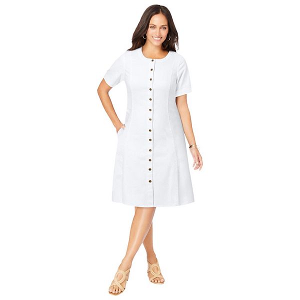 

Женское платье из денима на пуговицах plus size Jessica London, White