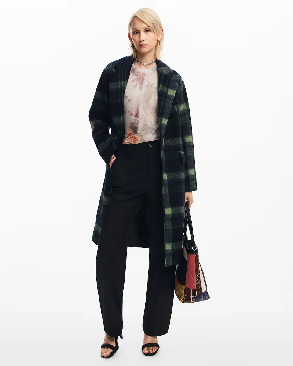 

Длинное клетчатое женское тканевое пальто Desigual, синий