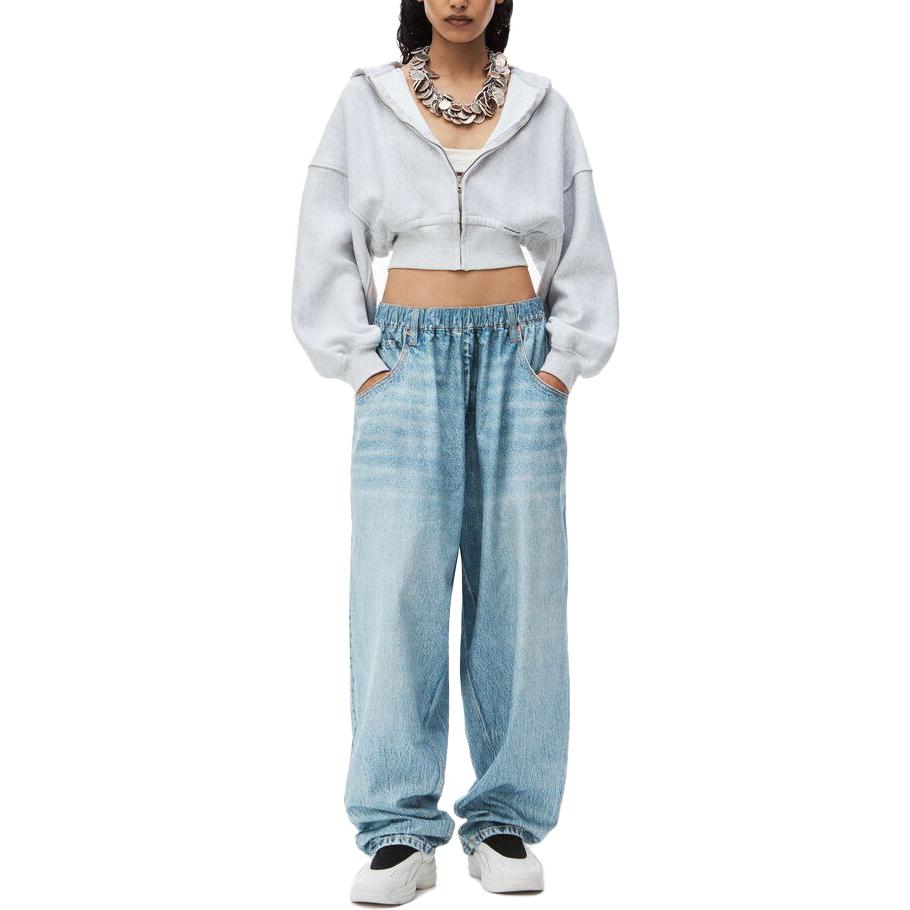 Alexander Wang Фирменная укороченная худи на молнии T By Branded Seam Label, цвет light heather grey — фото 4