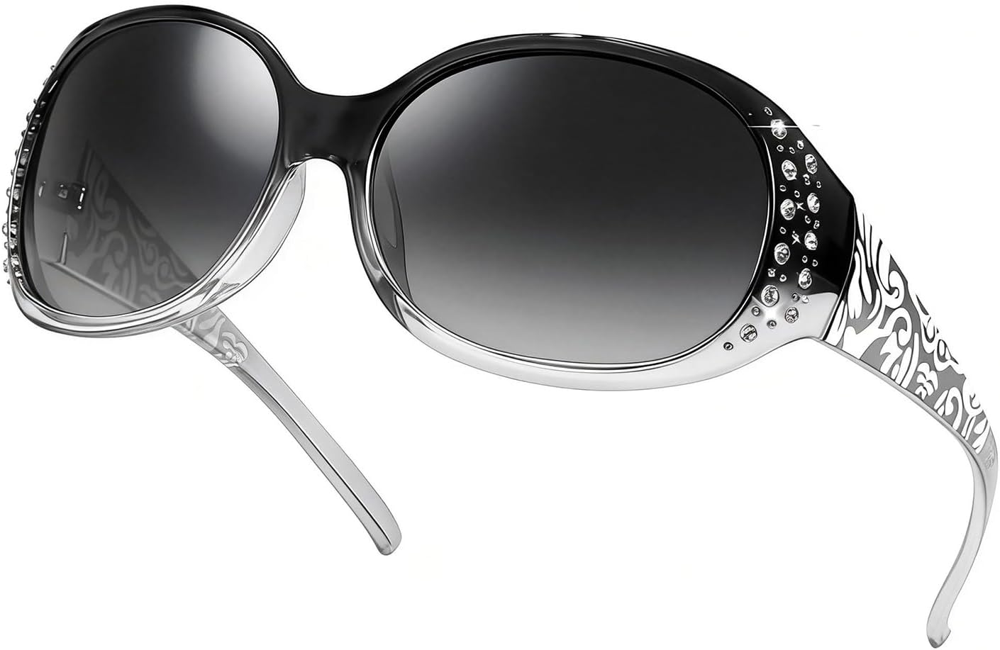 

Женские поляризованные солнцезащитные очки LVIOE, солнцезащитные очки с оправой, украшенные стразами, с линзами, защищающими от УФ-излучения, LS008, A02 Black Gradient Wrap Around Frame/Polarized Gray Lens