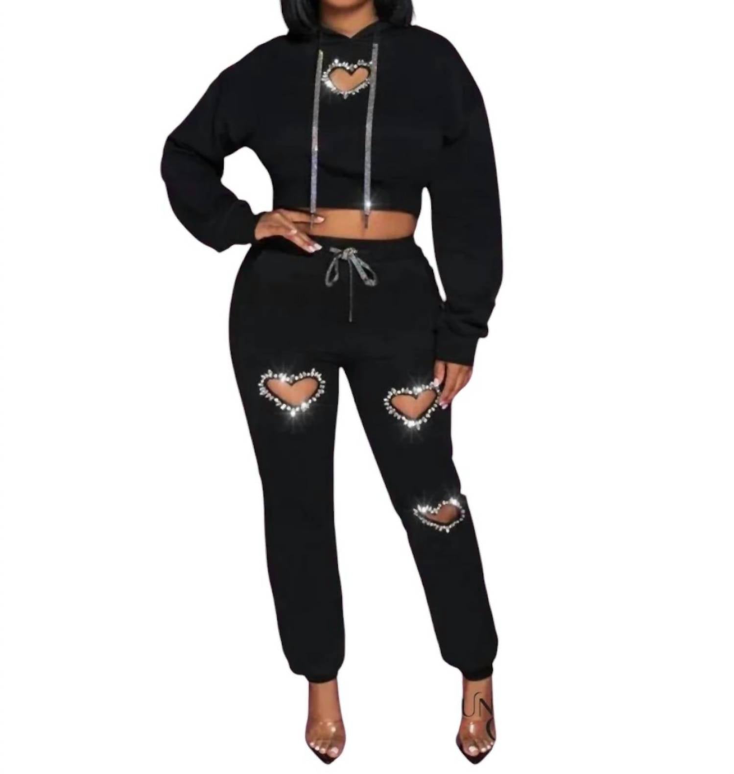 

Sunny Story Trading Комплект Karlie Heart Cutout Crop Top & Jogger Set, черный