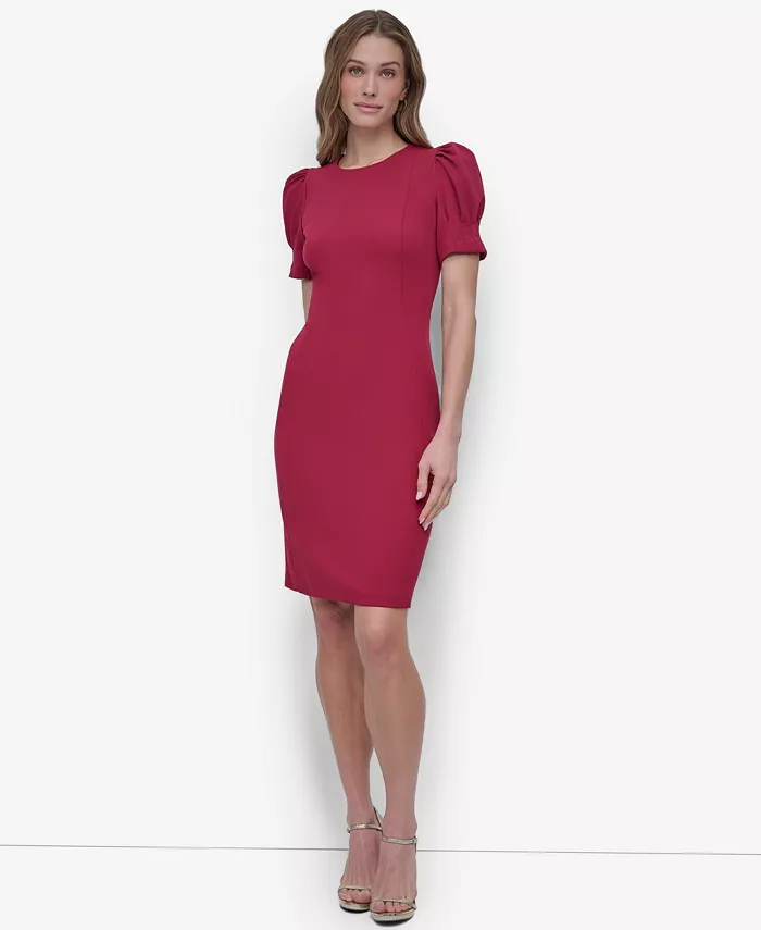 

Женское платье-футляр с рукавами-фонариками длиной до колена DKNY, красный