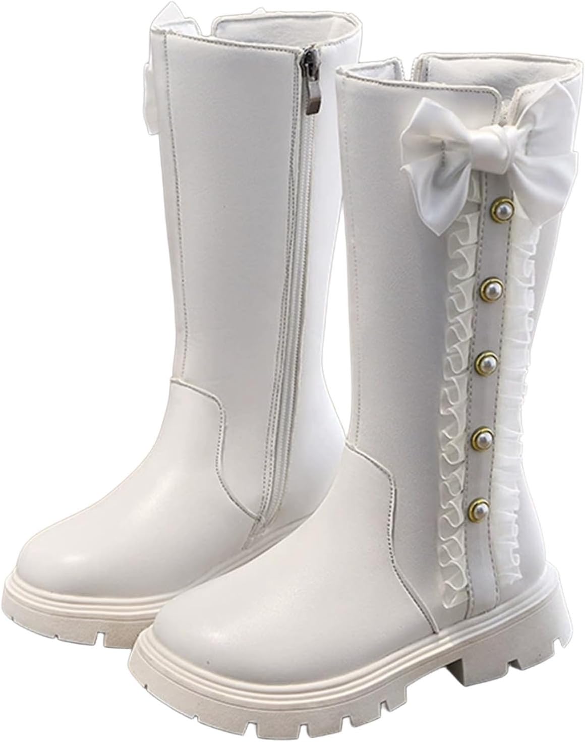 

Детские сапоги до колена для девочек, сапоги средней длины, верховые сапоги, искусственная кожа, молния, панк/гот стиль, осень-зима, с бантом, боевые сапоги, маленькие и большие размеры Generic, B01 White