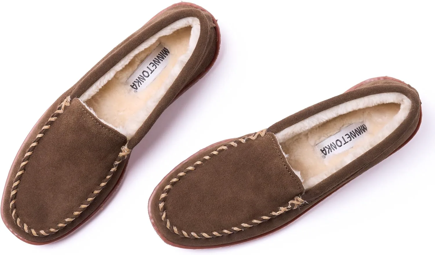 Мужские тапочки Minnetonka с плюшевой подкладкой и жесткой подошвой, коричневый — фото 3