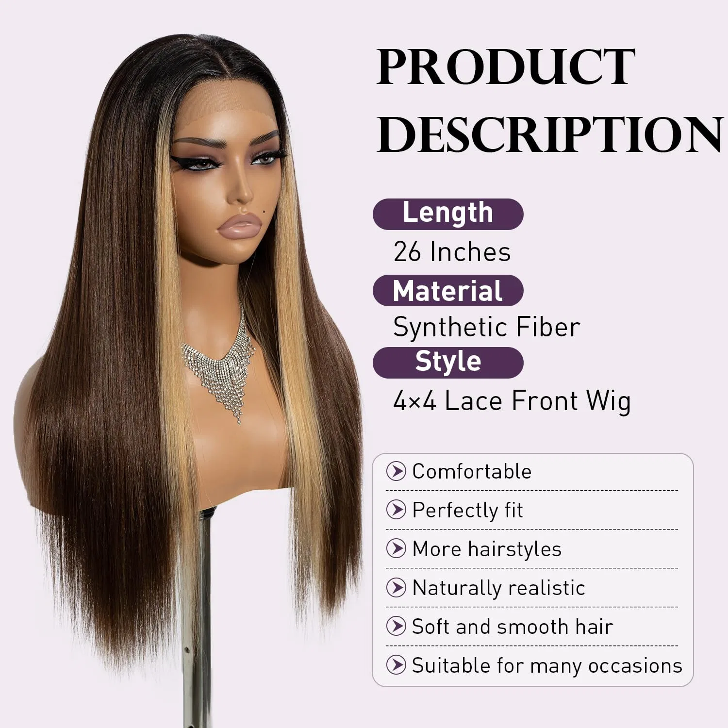 Длинный прямой парик «13 x 4 x 4 Lace Frontal Wig» с кружевной передней частью от Joedir Joedir, Highligts Brown — фото 2