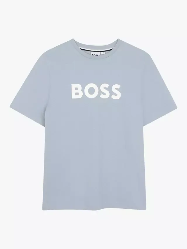 Детская футболка с коротким рукавом и логотипом, бледно-голубая HUGO BOSS