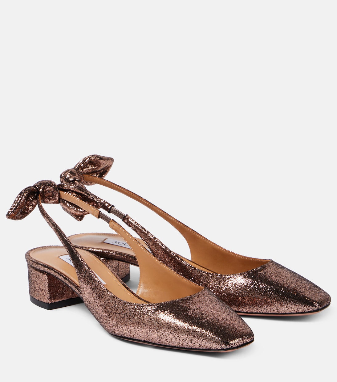 Туфли-лодочки с блестками и открытой пяткой Very Bow Tie Aquazzura, золотой