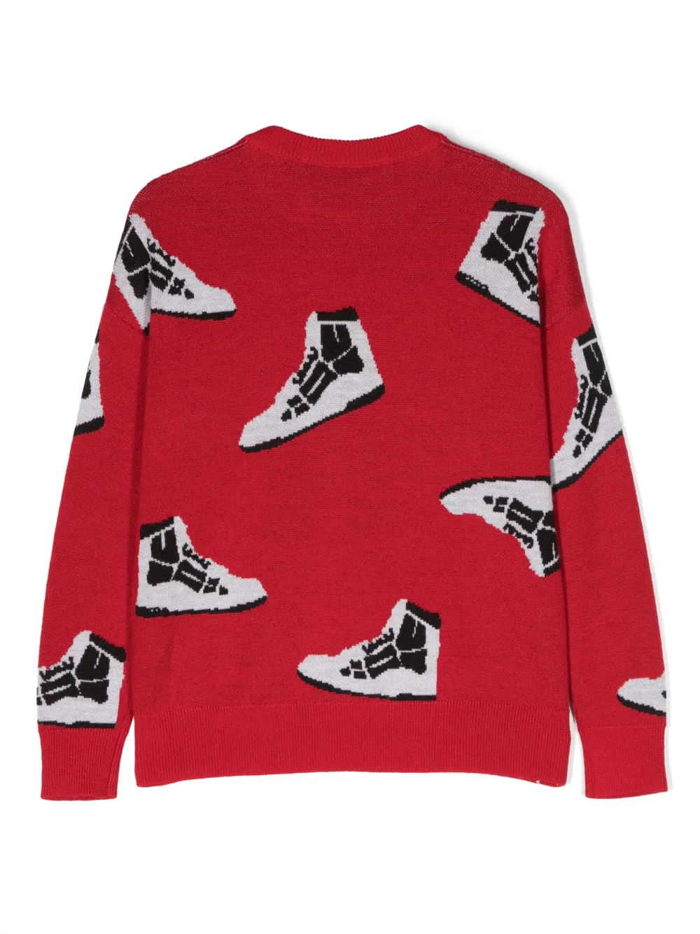 Шерстяной свитер вязки интарсия с узором AMIRI KIDS, красный — фото 2