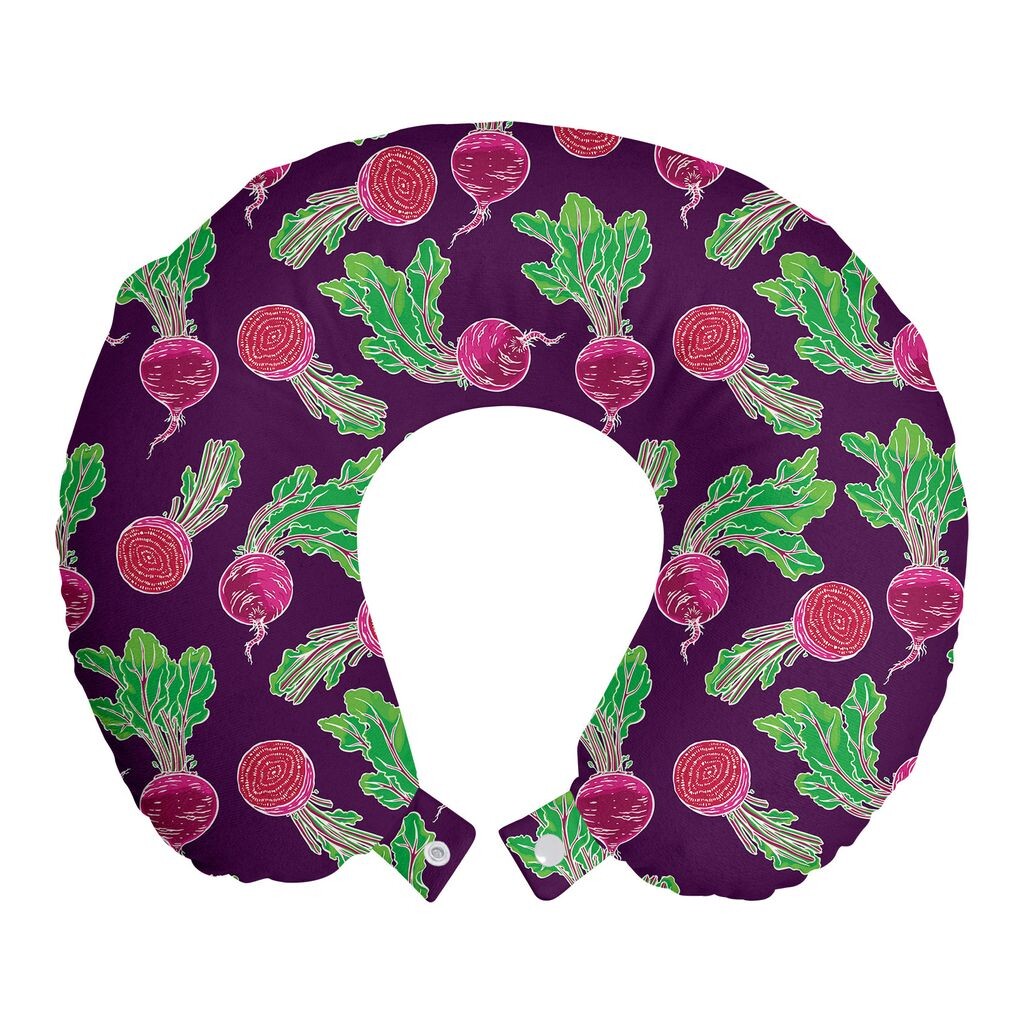 

ABAKUHAUS Зелено-фиолетовая дорожная подушка для шеи, мультяшная зрелая свекла, пенопластовые дорожные принадлежности для самолета и автомобиля, 30x30 см, фиолетово-зеленый и пурпурный